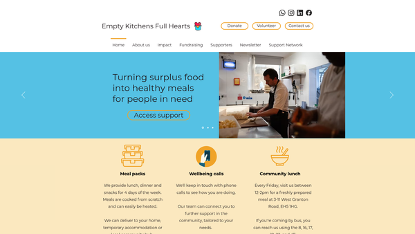 Screenshot of the Empty Kitchens Full Hearts SCIO website