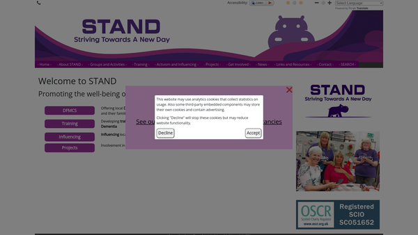 Screenshot of the Stand website