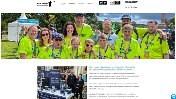 Screenshot of the Men United Peterhead SCIO website