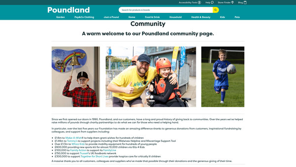Screenshot of the Poundland Foundation website