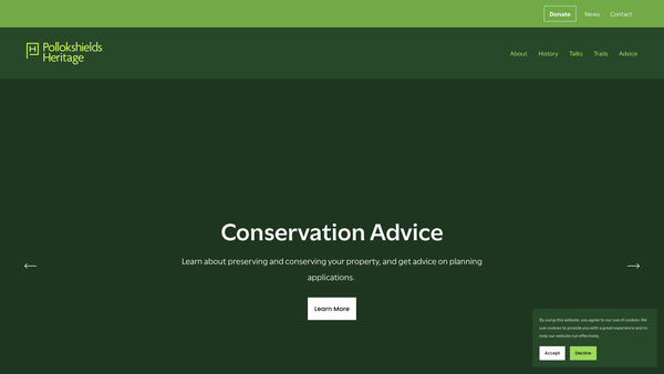 Screenshot of the Pollokshields Heritage SCIO website