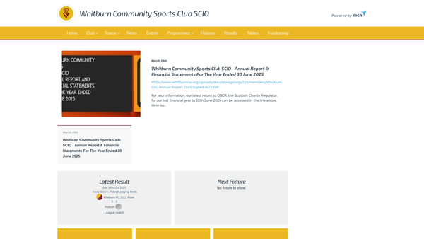 Screenshot of the Whitburn Community Sports Club SCIO website