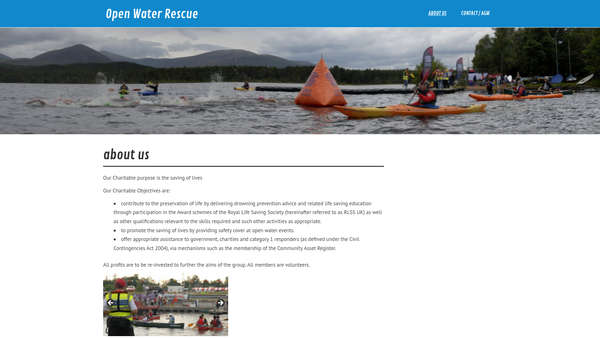 Screenshot of the Open Water Rescue website