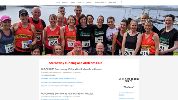 Screenshot of the Stornoway Running and Athletics Club website