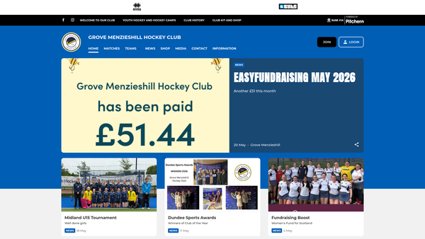 Screenshot of the Grove Menzieshill Hockey Club website