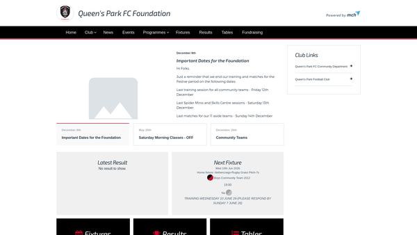 Screenshot of the The Queen's Park FC Foundation website