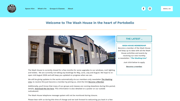 Screenshot of the The Wash House SCIO website