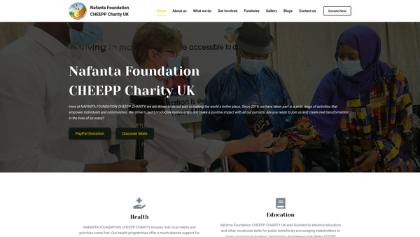 Screenshot of the Nafanta Foundation C.h.e.e.p.p Charity UK website
