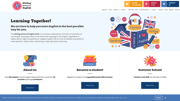 Screenshot of the Stirling School of English SCIO website
