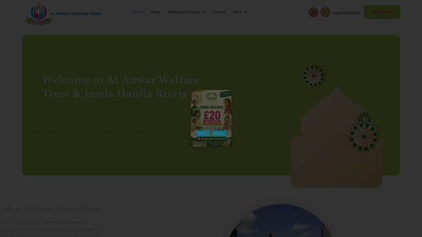 Screenshot of the Al Anwar Welfare Trust website
