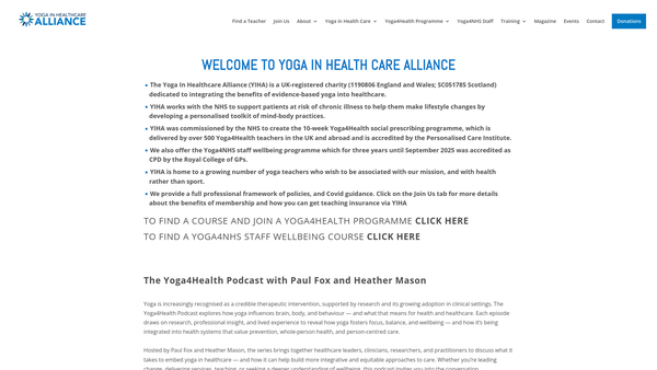 Screenshot of the The Yoga In Health Care Alliance Ltd website