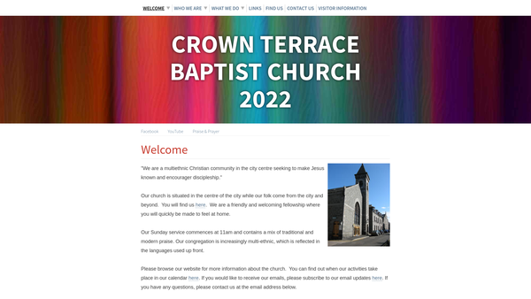 Screenshot of the Crown Terrace Baptist Church 2022 website