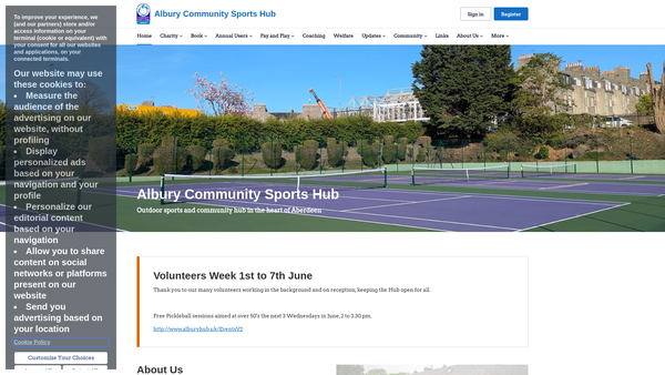 Screenshot of the Albury Community Sports Hub website