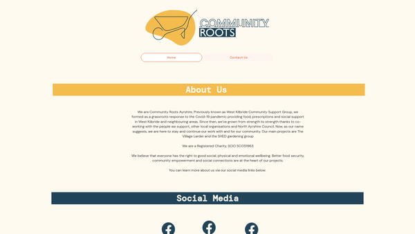 Screenshot of the Community Roots SCIO website