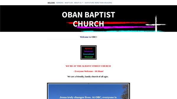 Screenshot of the Oban Baptist Church SCIO website