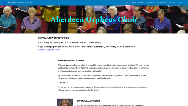Screenshot of the Aberdeen Orpheus Choir website