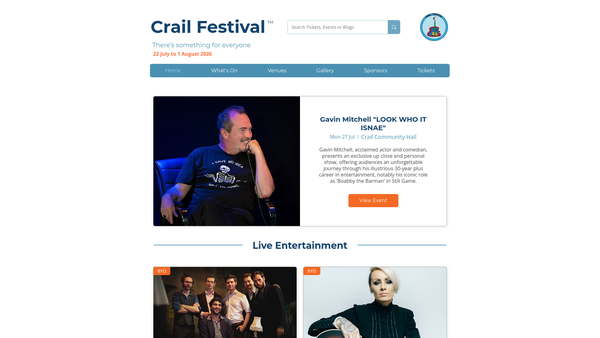 Screenshot of the Crail Arts Festival SCIO website
