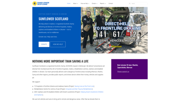 Screenshot of the Sunflower Scotland website
