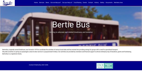 Screenshot of the Bertie Bus website