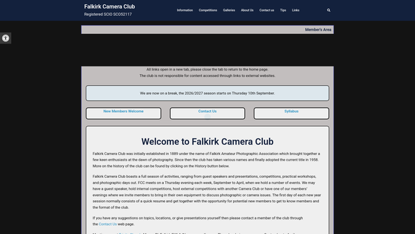 Screenshot of the Falkirk Camera Club (SCIO) website