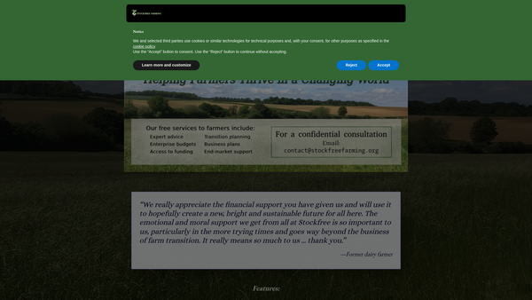 Screenshot of the Farmers For Stock-Free Farming website