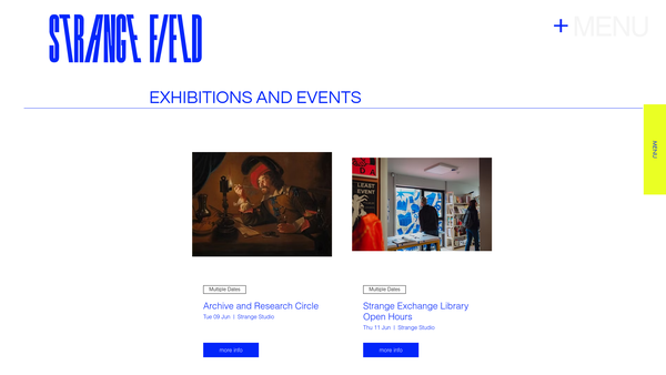 Screenshot of the Strange Field website