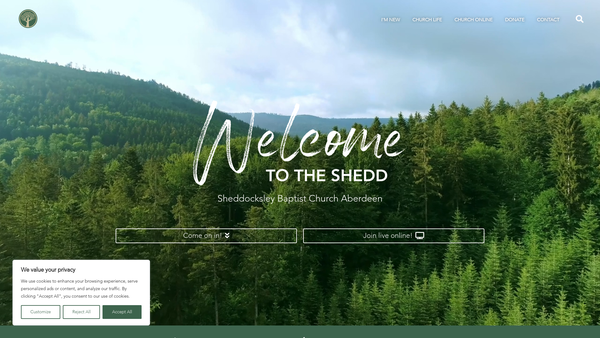Screenshot of the Sheddocksley Baptist Church SCIO website