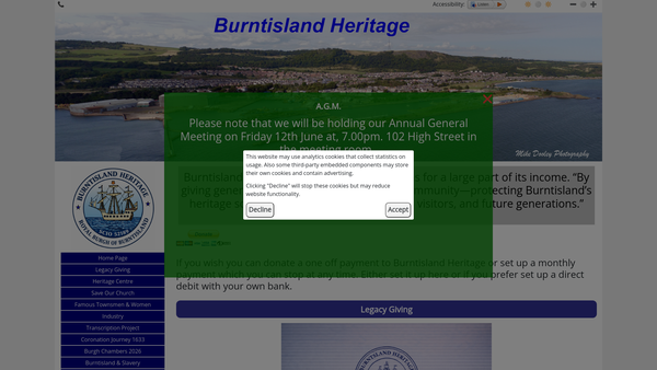 Screenshot of the Burntisland Heritage SCIO website