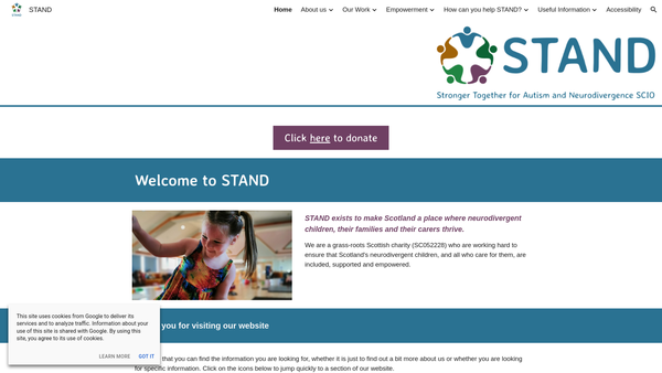 Screenshot of the Stronger Together for Autism and Neurodivergence SCIO website
