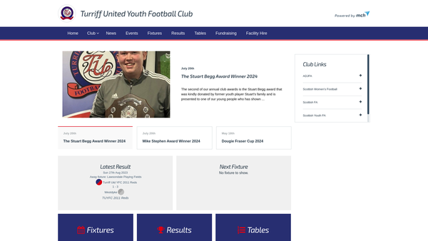 Screenshot of the Turriff United Youth FC website