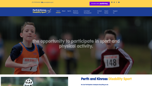 Screenshot of the Perth & Kinross Disability Sport - SCIO website