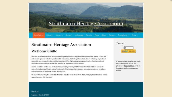 Screenshot of the Strathnairn Heritage Association - Co-Chomann Dualchas Shrath Naruinn [SCIO] website