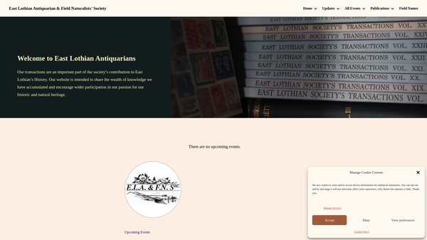 Screenshot of the East Lothian Antiquarian & Field Naturalists’ Society website