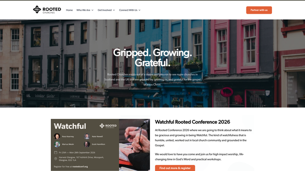 Screenshot of the Rooted Churches SCIO website