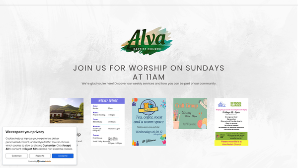 Screenshot of the Alva Baptist Church SCIO website