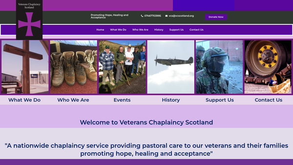 Screenshot of the Veterans Chaplaincy website