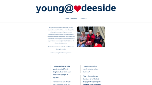 Screenshot of the Young At Heart Deeside (SCIO) website