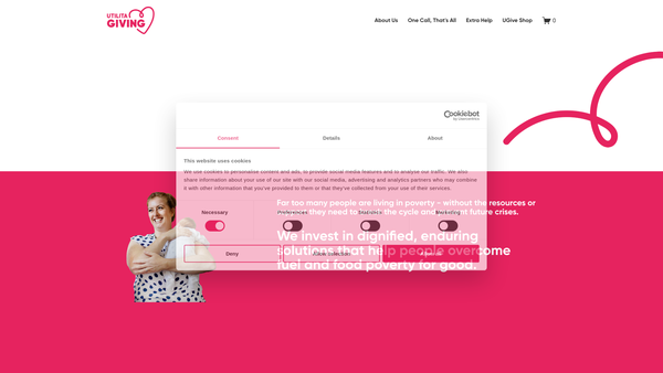 Screenshot of the Utilita Giving website