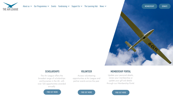 Screenshot of the Air League Trust website