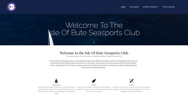 Screenshot of the Isle of Bute Seasports Club (SCIO) website