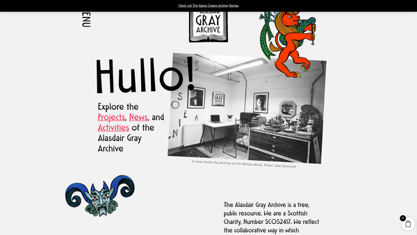 Screenshot of the The Alasdair Gray Archive website