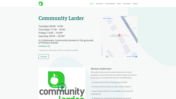 Screenshot of the Coldstream Community Larder website