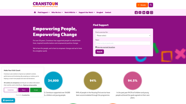 Screenshot of the Cranstoun website