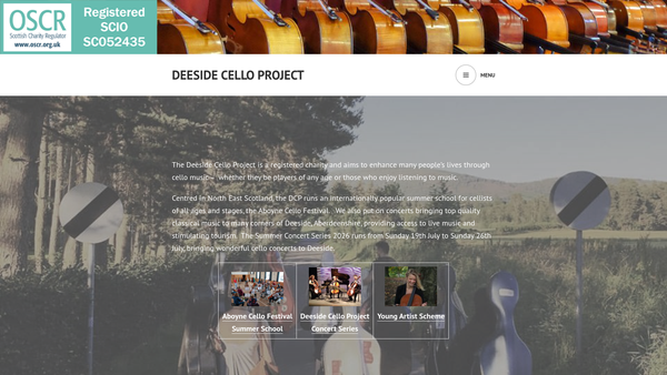 Screenshot of the The Deeside Cello Project (SCIO) website