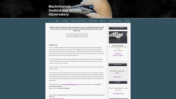 Screenshot of the Machrihanish Seabird and Wildlife Observatory website