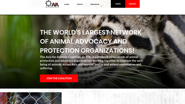 Screenshot of the Asia for Animals Coalition website