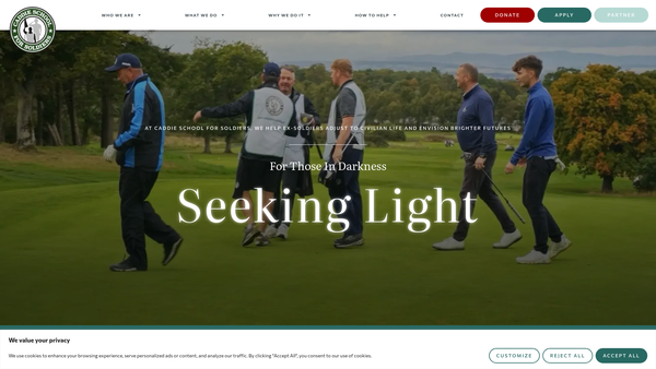Screenshot of the Caddie School for Soldiers SCIO website