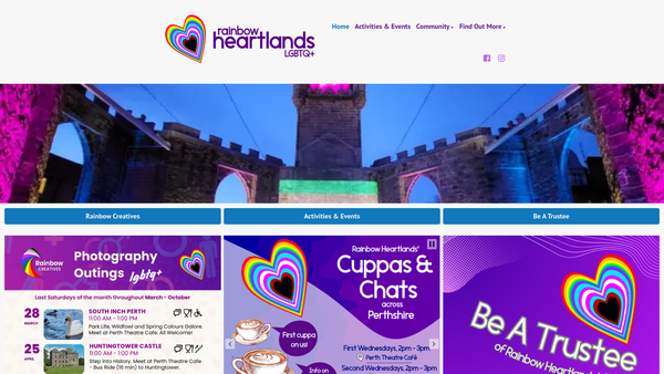 Screenshot of the Rainbow Heartlands LGBTQ+ website