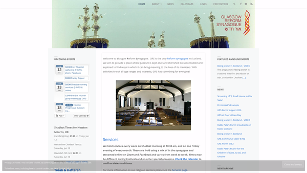 Screenshot of the Glasgow Reform Synagogue SCIO website