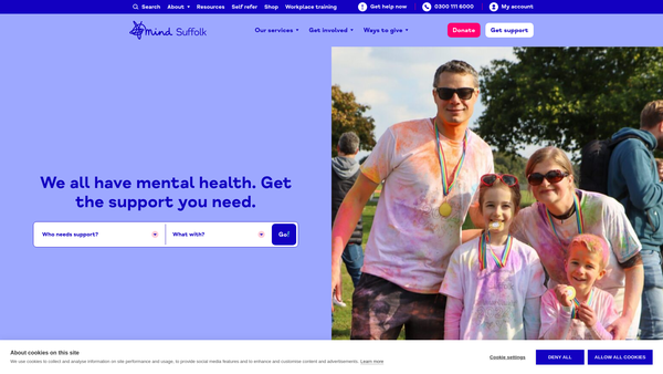 Screenshot of the Suffolk Mind website